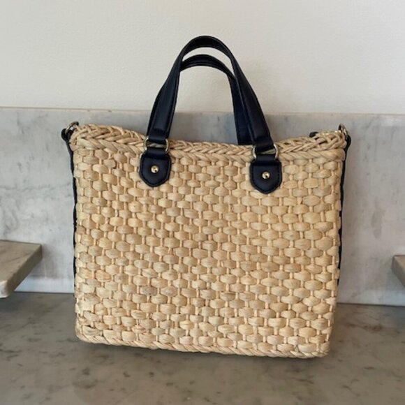 Talbots Straw Crossbody Bag Natural with Navy Leather Handles/Strap - Picture 5 of 16